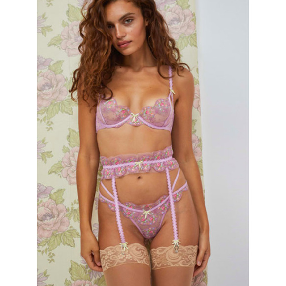 For Love & Lemons Victoria's Secret Daphne Garter Belter Pink Size Medium NEW - Picture 1 of 8